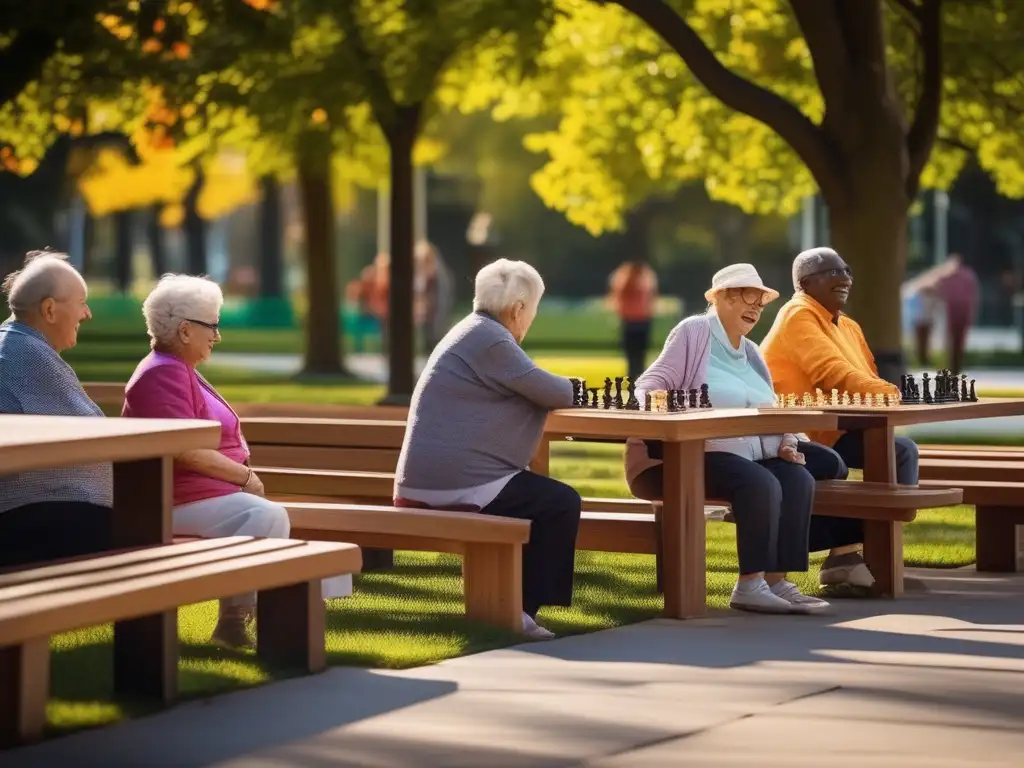 Personas mayores disfrutando de actividades recreativas en el parque - Consejos para envejecer saludablemente en la tercera edad