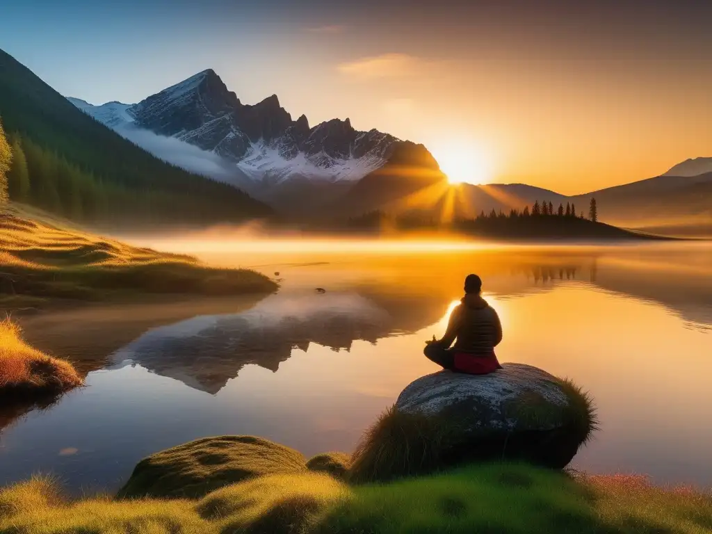 Paisaje natural al amanecer con meditación para liberación emocional