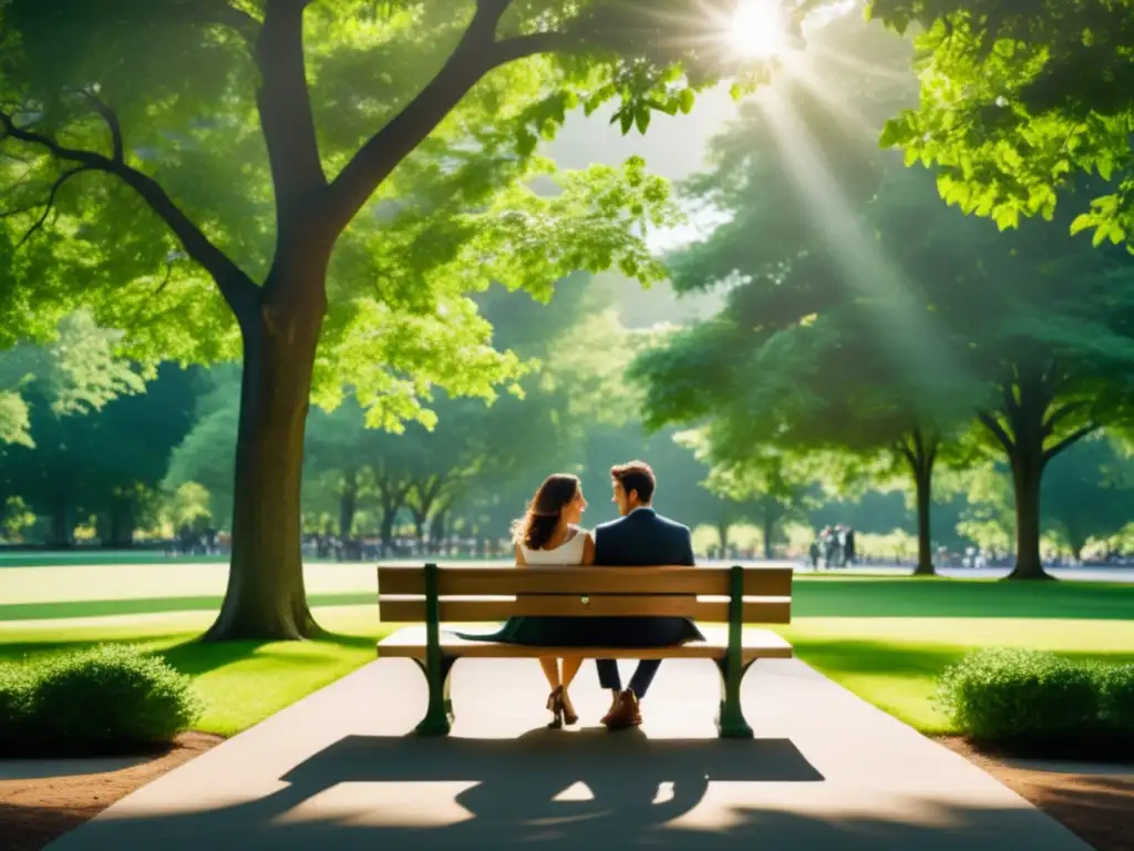 Pareja feliz en banco del parque - Consejos para una relación duradera