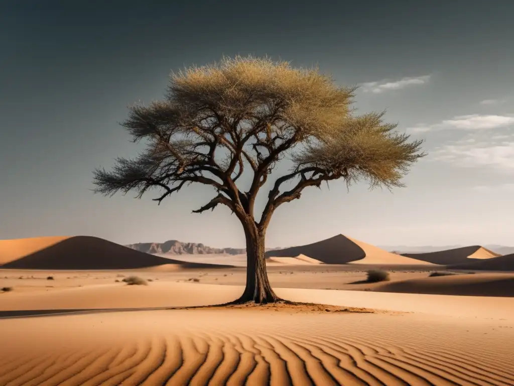 Árbol solitario en desierto simboliza resiliencia y fuerza - Importancia de la resiliencia en emprendimiento y bienestar