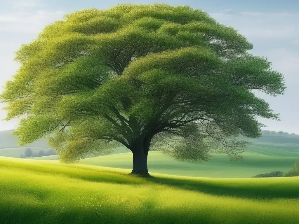 Escena serena con árbol solitario y campo de flores, evocando esperanza y prevención de trastorno disociativo