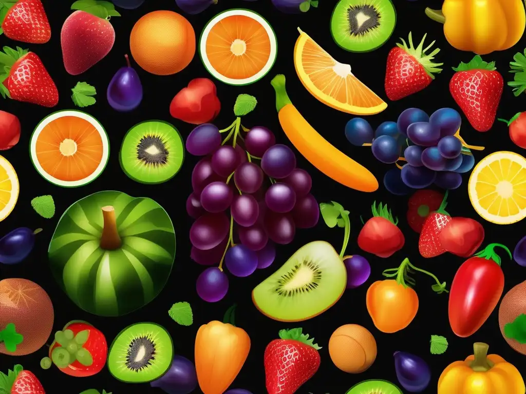 Imagen de frutas y verduras vibrantes para equilibrar emociones