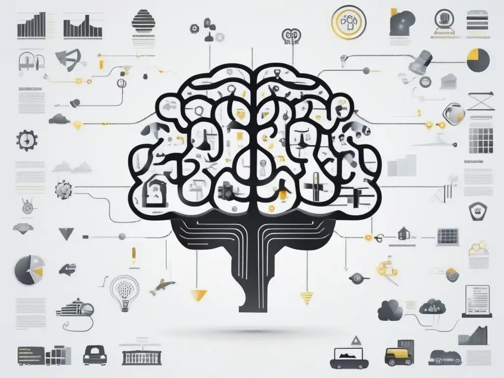 Señales de alerta en salud mental: cerebro humano con redes neuronales y señales de advertencia