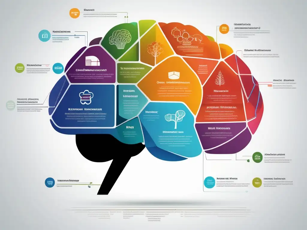 Nutrientes para mejorar salud mental en una imagen de cerebro moderno y minimalista con líneas y formas vibrantes e interconectadas