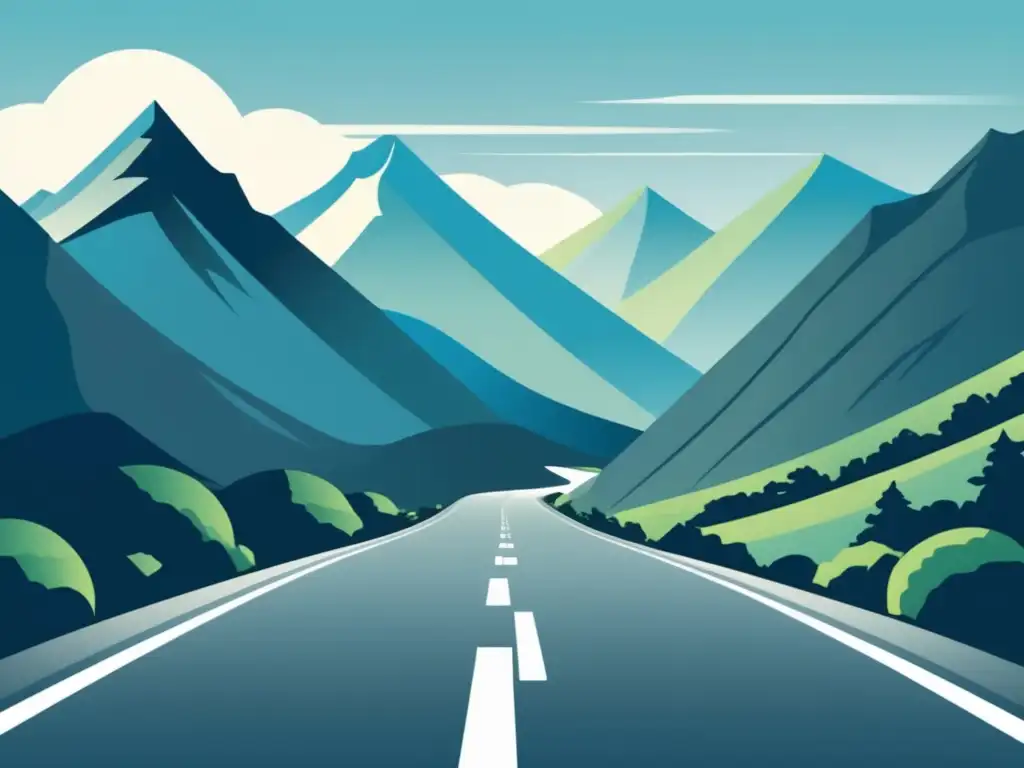 Ilustración minimalista de una carretera hacia una montaña: Planificación de objetivos para el éxito