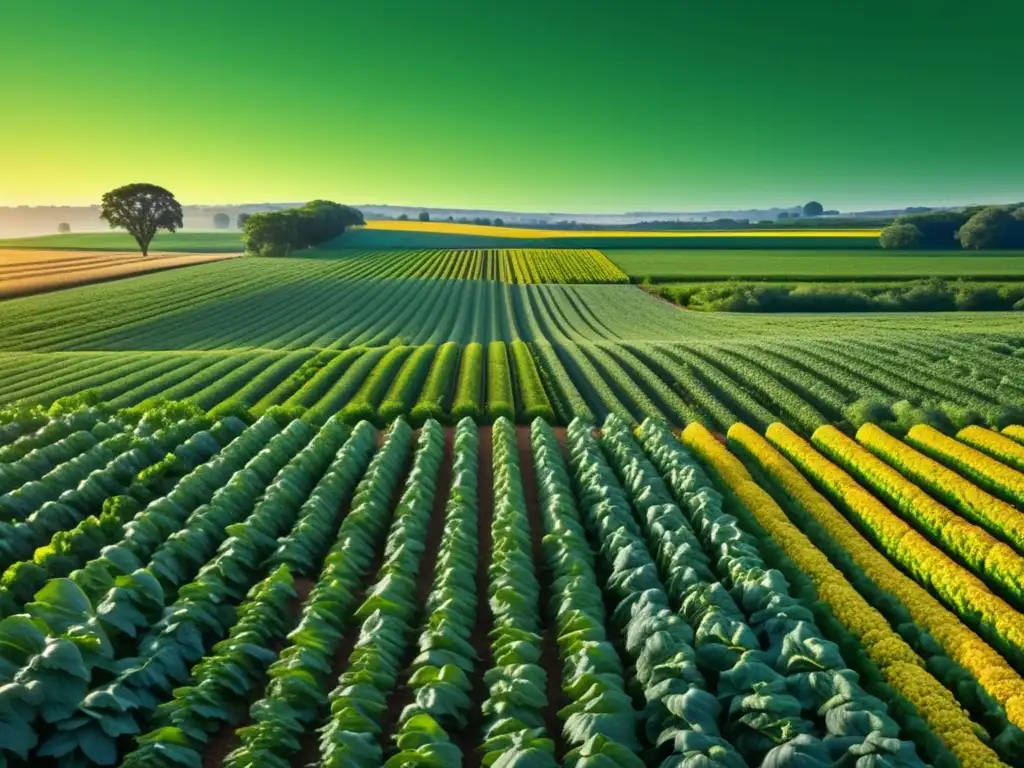 Campo verde vibrante con vegetales nutritivos, potenciando el bienestar mental