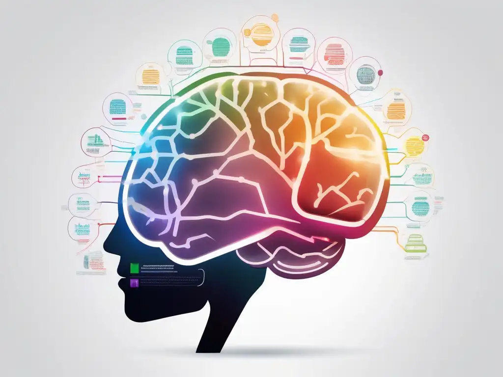 Ilustración detallada y moderna del cerebro, resaltando áreas de aprendizaje y beneficios para la salud mental