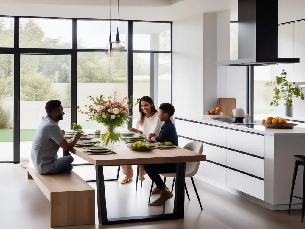 Familia conversando en cocina moderna - Importancia de la comunicación efectiva