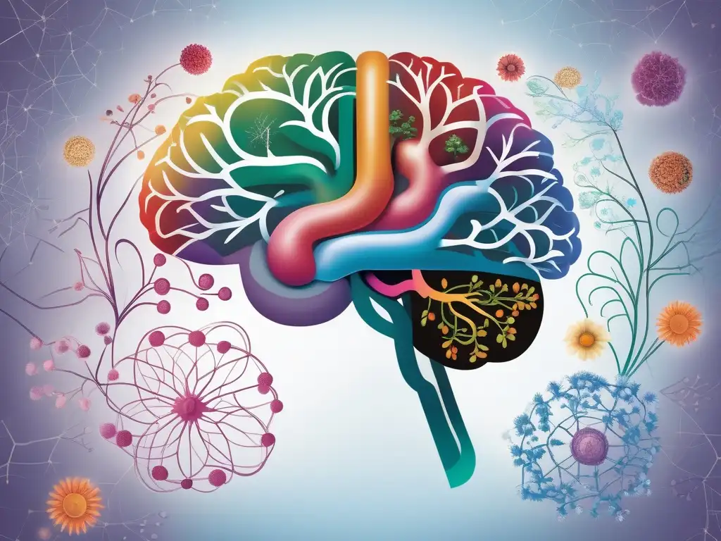 Ilustración del cerebro humano y su relación con la salud mental y los probióticos