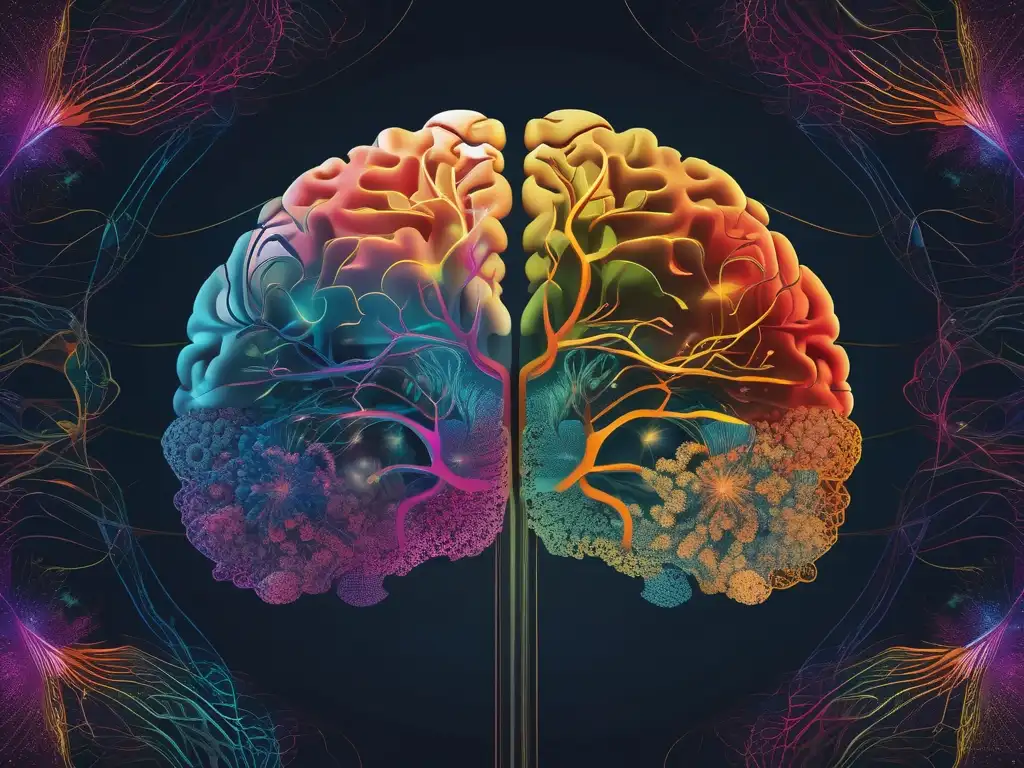 Ilustración moderna de cerebro con conexiones neuronales