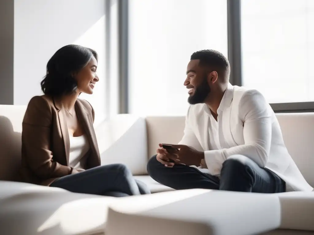 Pareja en conversación profunda y significativa, enfatizando comunicación efectiva y técnicas de comunicación en relaciones de pareja