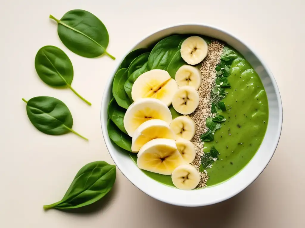 Smoothie bowl de plátano y espinacas con superfoods: Beneficios para el ánimo