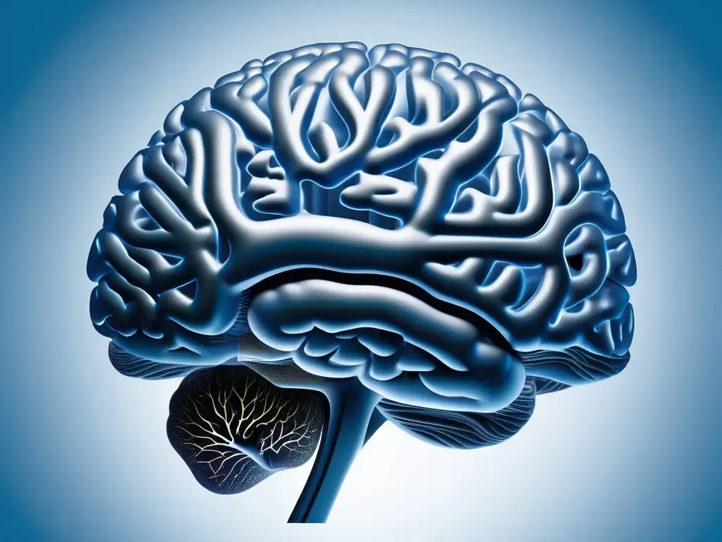 Detallada representación de un cerebro humano en sección transversal, resaltando su complejidad y belleza