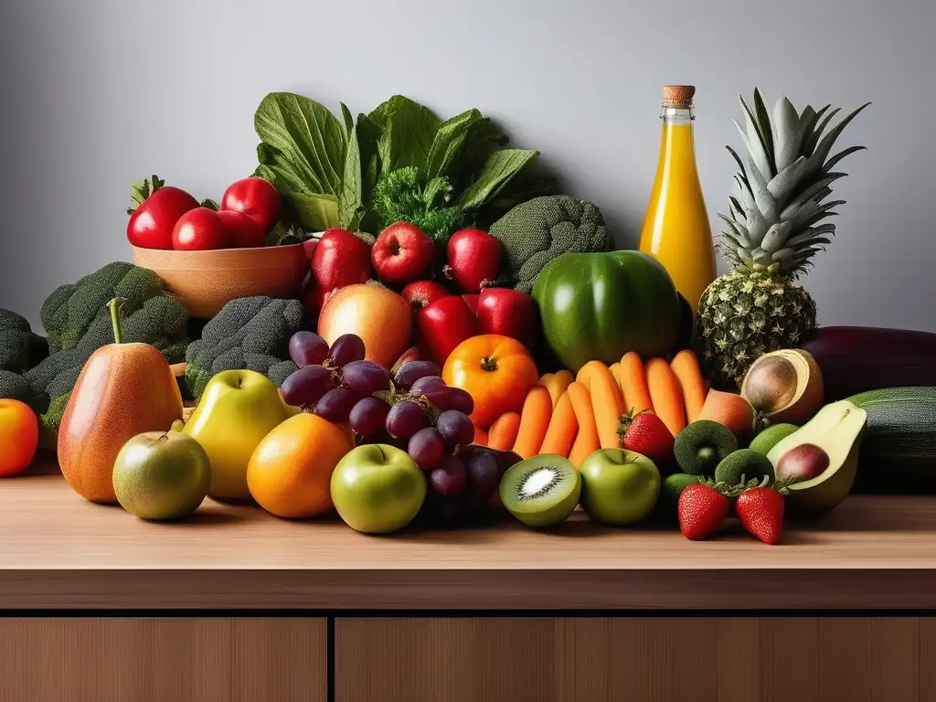 Encanto visual: Encimera de cocina moderna con frutas y verduras ricas en potasio, beneficios para controlar el estrés