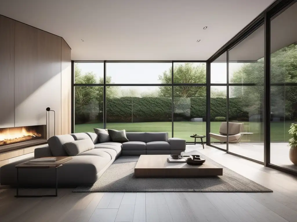 Escena minimalista, moderna con luz natural y muebles contemporáneos