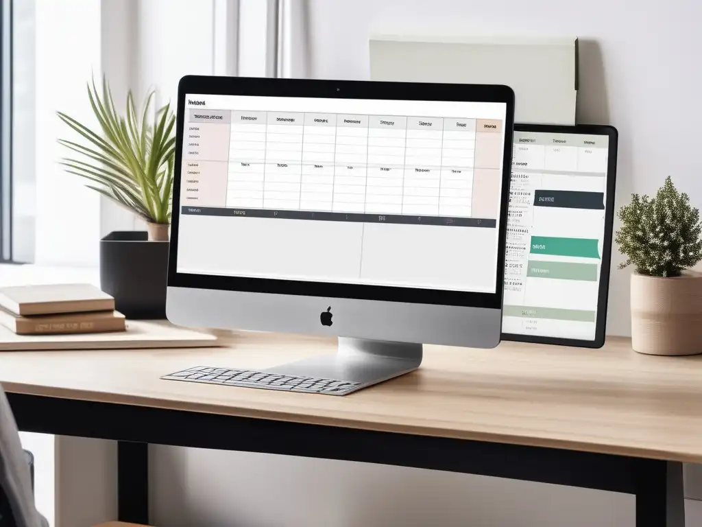 Escritorio organizado con planificador diario y elementos minimalistas
