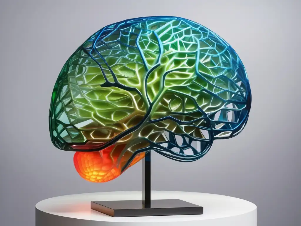 Diseño minimalista y moderno con escultura de cerebro simbolizando la complejidad mental y beneficios de la Neuropsicología (110 caracteres)