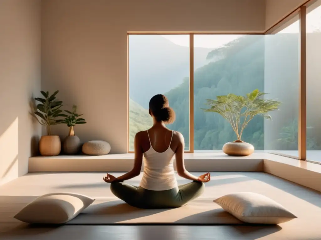 Persona meditando en un espacio minimalista y tranquilo - Beneficios de la meditación mindfulness