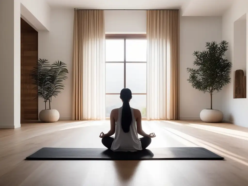 Espacio de meditación minimalista con técnicas del tercer ojo