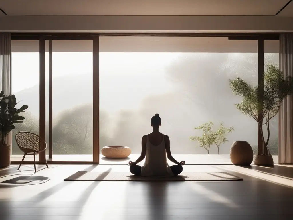 Persona en meditación del vacío, ambiente sereno y minimalista