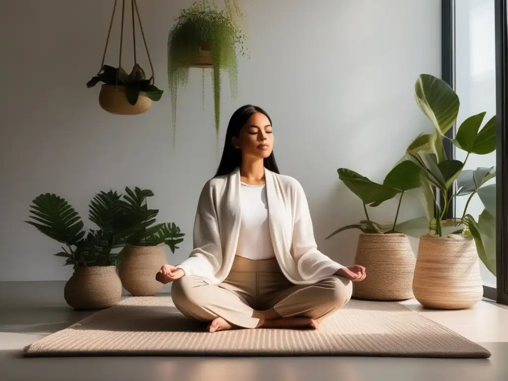 Persona meditando en espacio sereno, con transformación emocional mediante meditación