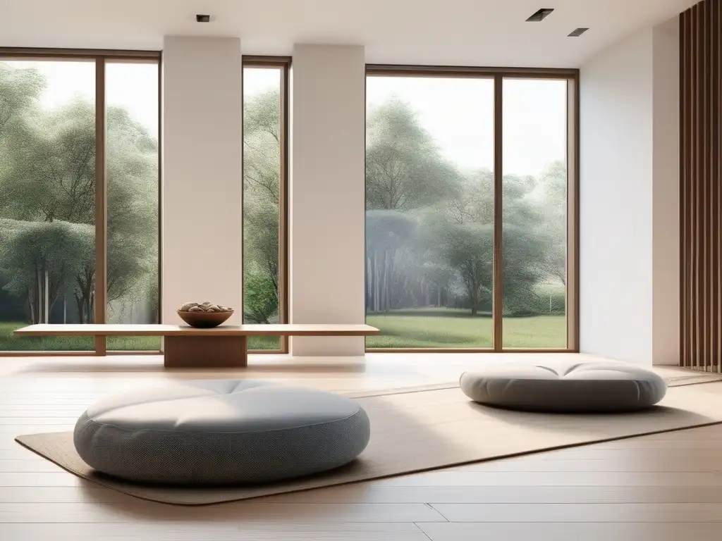 Espacio de meditación minimalista y moderno para técnicas de meditación para la paz interior