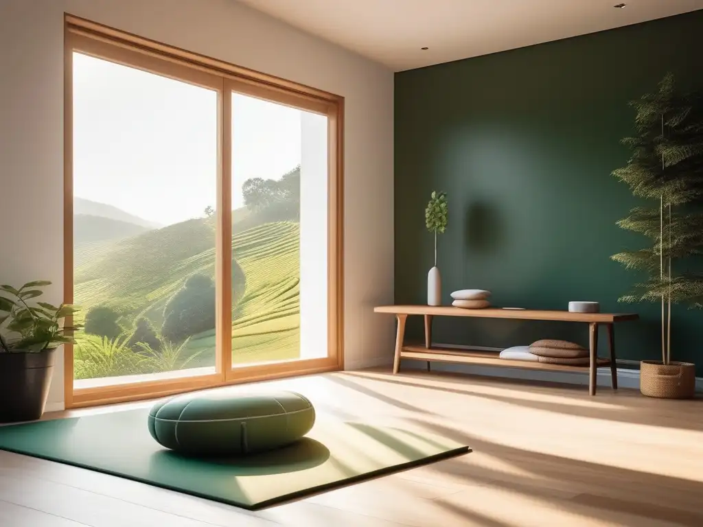 Beneficios de hábitos saludables en el estado de ánimo - Imagen minimalista y moderna de una habitación luminosa con vista a un paisaje verde