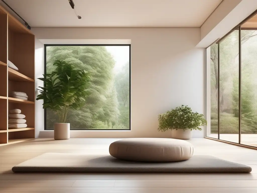 Espacio de meditación minimalista con luz natural