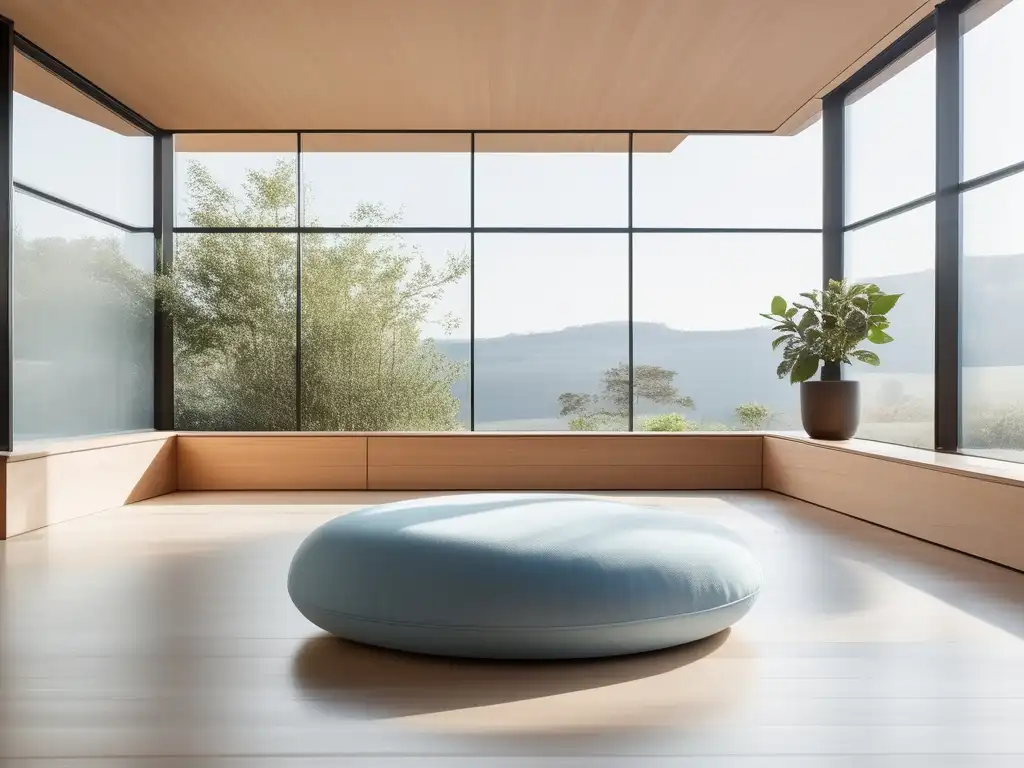 Espacio de meditación minimalista con luz natural y elementos decorativos - Técnicas de meditación para la paz interior