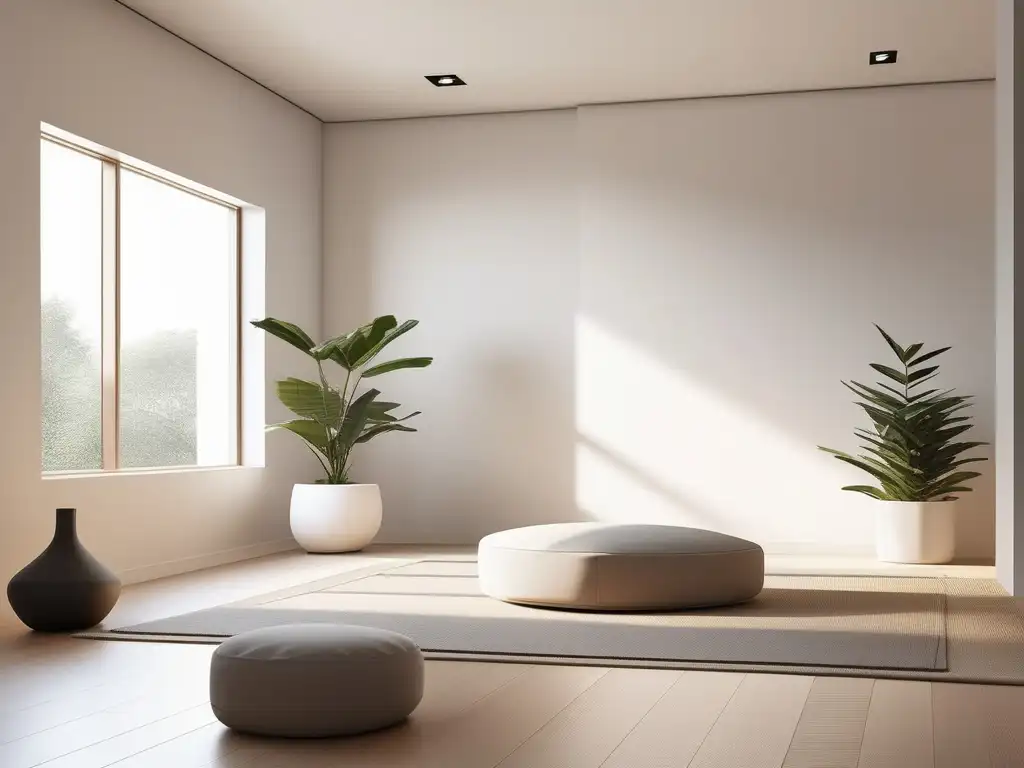 Espacio de meditación minimalista y moderno para practicar mindfulness en casa