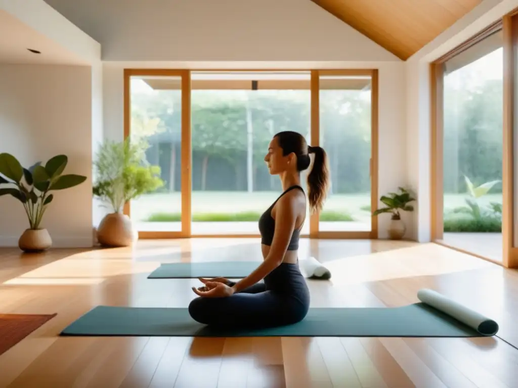 Terapia de movimiento para liberar estrés en una habitación tranquila y minimalista con luz natural