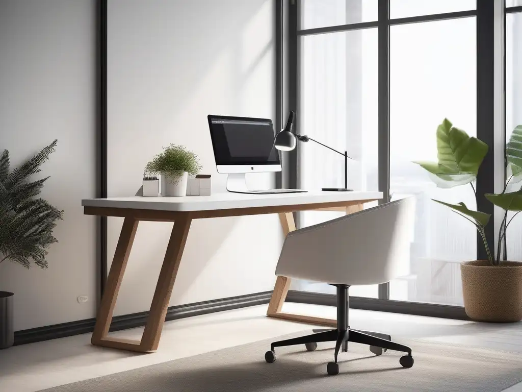 Espacio de trabajo minimalista y moderno con luz natural