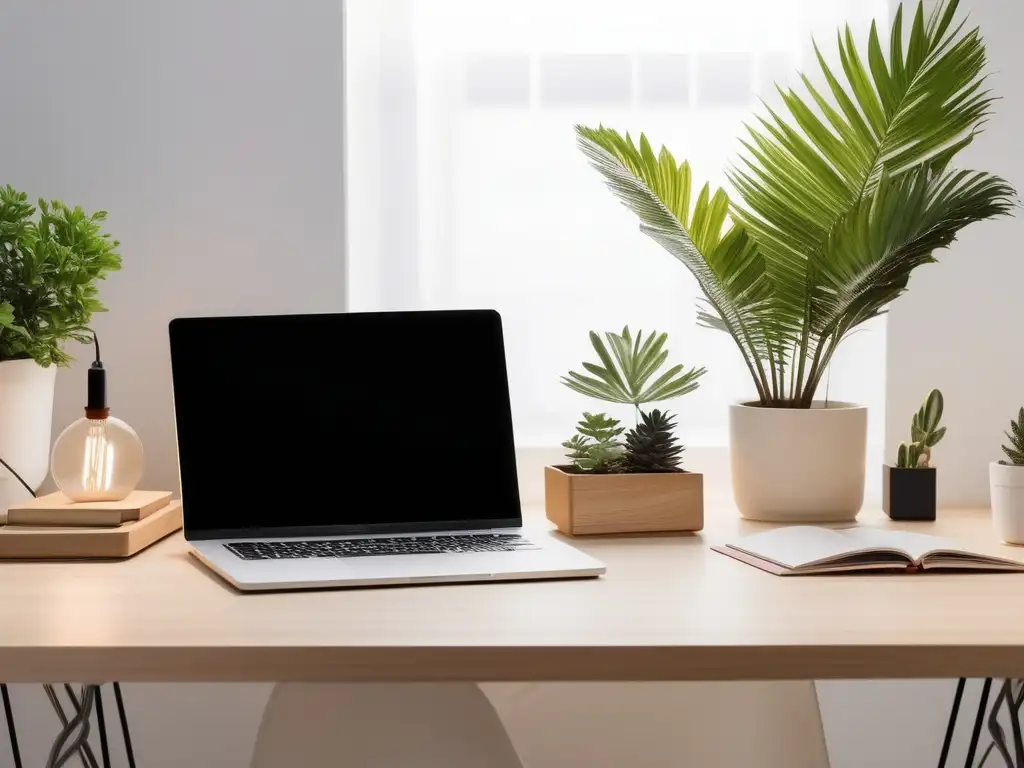 Un espacio de trabajo minimalista y ordenado con una estética moderna y serena