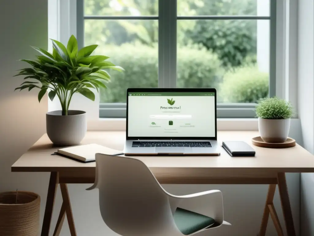 Espacio de trabajo minimalista con vista a jardín tranquilo