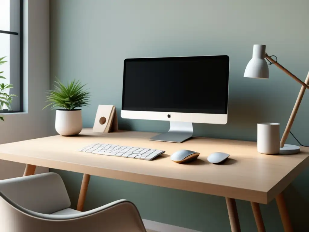 Espacio de trabajo minimalista y tranquilo, reduce estrés laboral