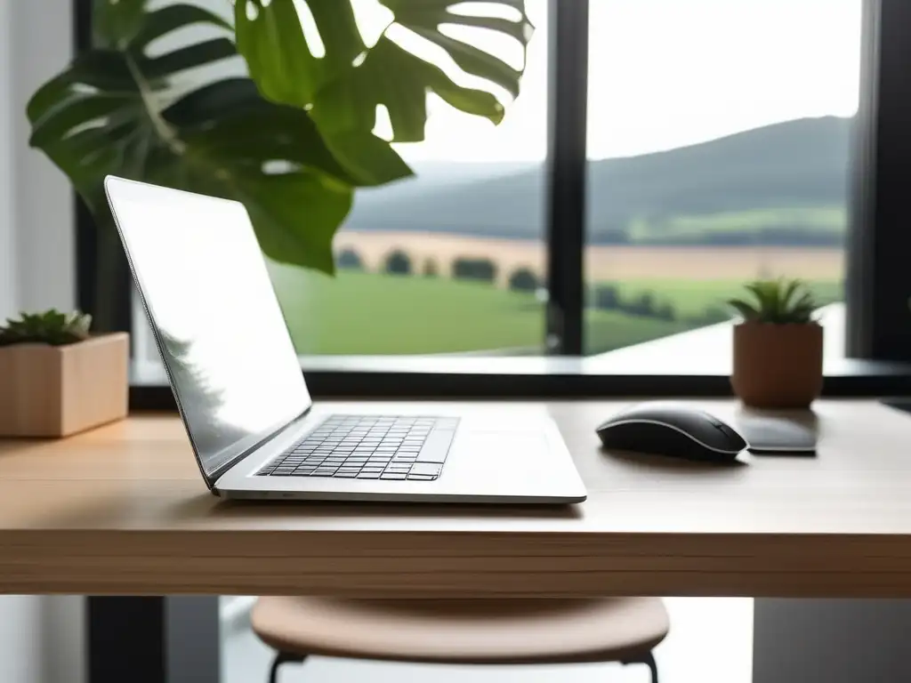 Espacio de trabajo minimalista y tranquilo con vista relajante - Estrés laboral: desafíos y soluciones