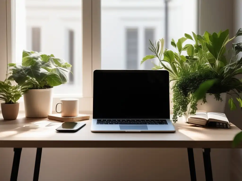 Escritorio minimalista con luz natural: síntomas estrés laboral identificar superar