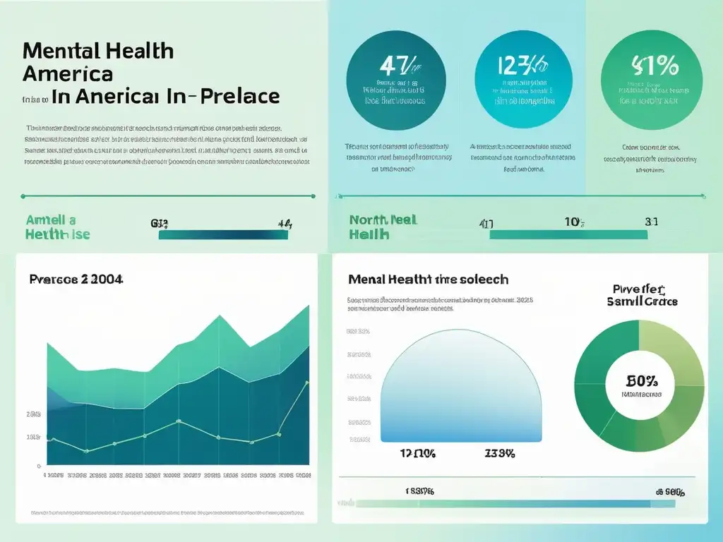 Estigmas salud mental Norteamérica, gráfico ilustrativo con colores relajantes y símbolos representando condiciones y factores