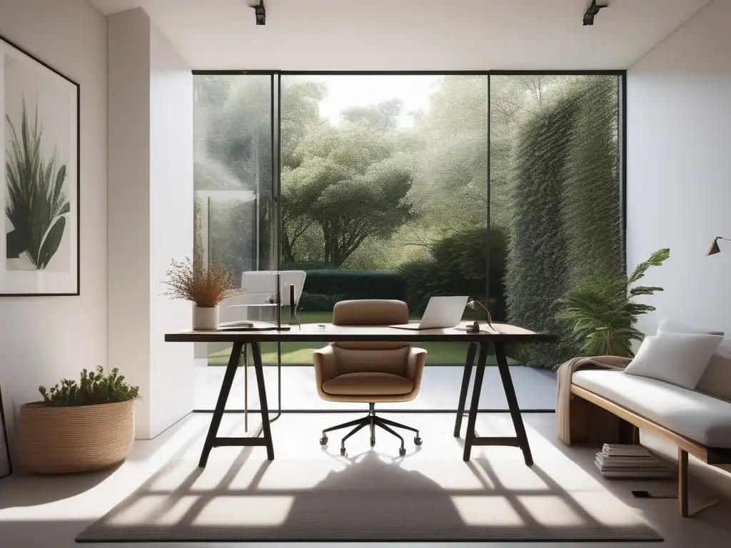 Estudio de arte minimalista con luz natural y conexión con la naturaleza