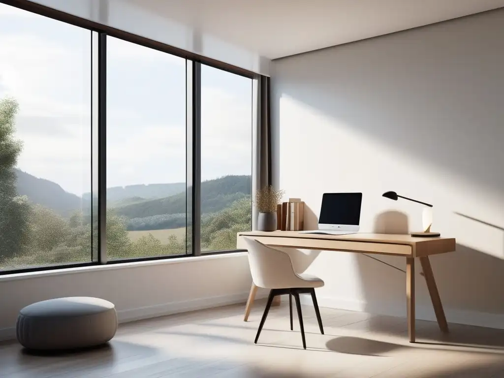 Estudio minimalista con ventana y paisaje natural: Importancia del aprendizaje en el equilibrio emocional