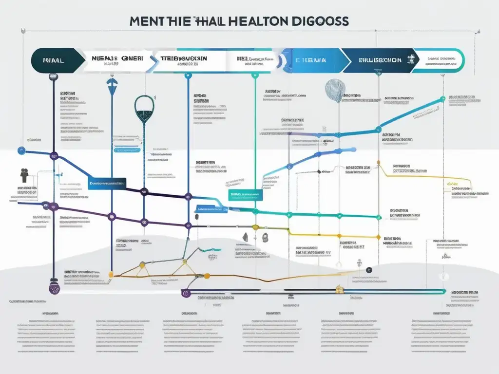 Evolución diagnóstico salud mental: imagen 8k detallada y moderna que ilustra avances clave en neurociencia y genética a lo largo del tiempo