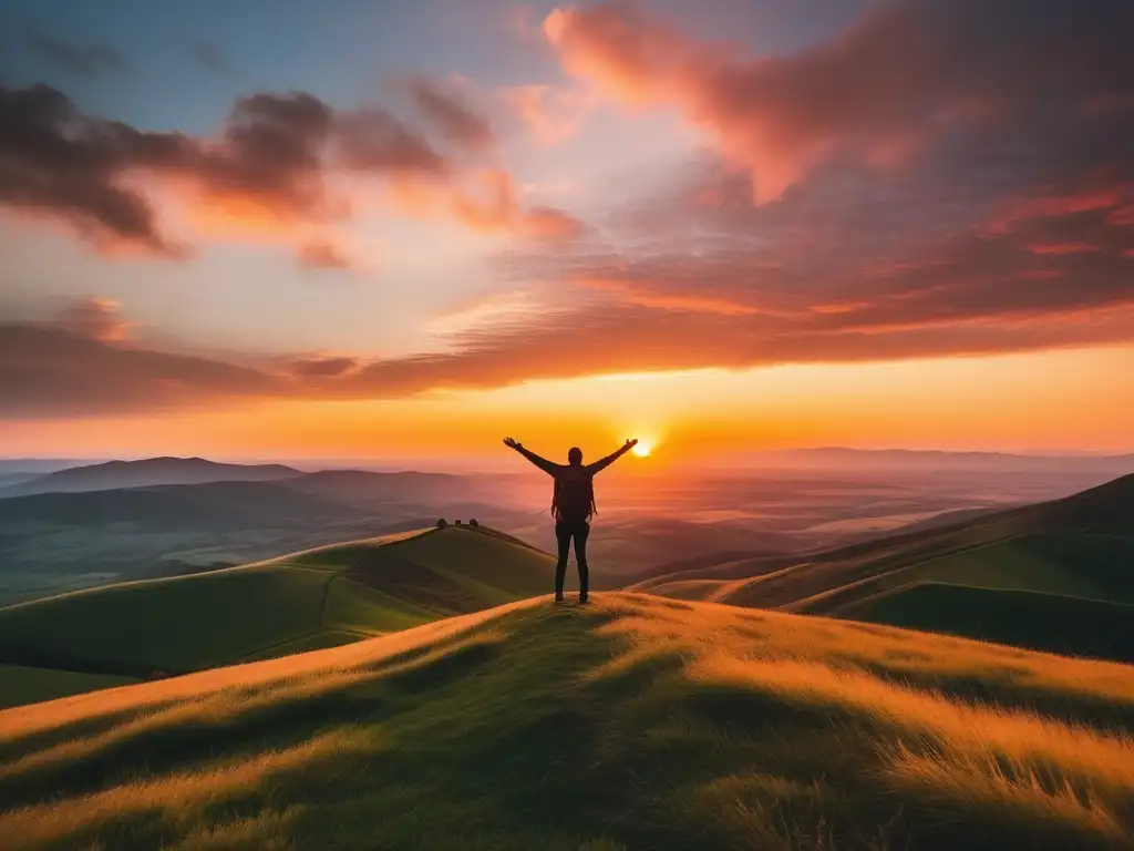 Persona disfrutando de la naturaleza, expresando gratitud y felicidad