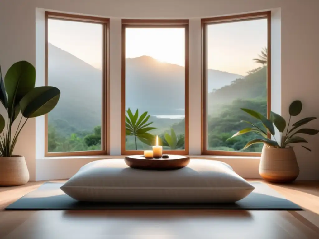 Habitación minimalista transformada en oasis de mindfulness