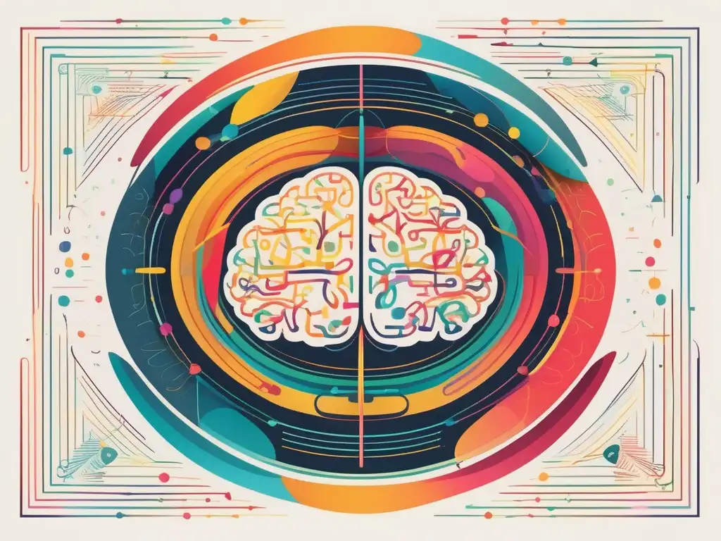 Ilustración moderna del cerebro con colores vibrantes representando beneficios del aprendizaje para la salud mental