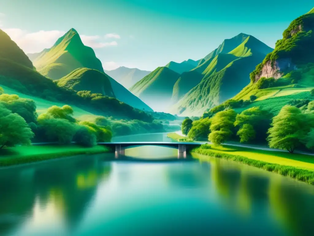 Paisaje tranquilo con puente moderno - Concepto evolución salud mental antigüedad