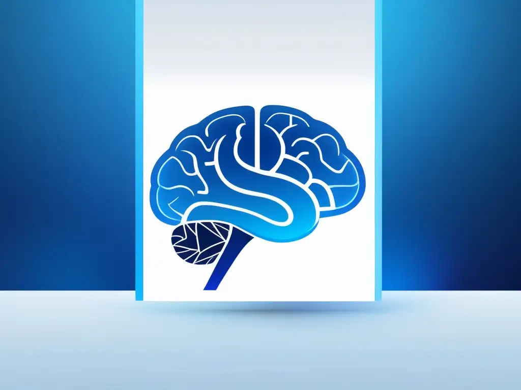 Ilustración minimalista y moderna de un cerebro, con fondo azul y efecto degradado