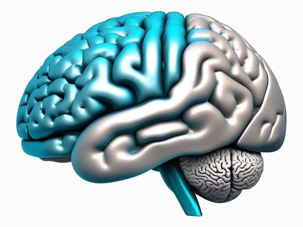 Beneficios neurociencia salud mental: cerebro detallado, diseño minimalista, tono científico, precisión, enfoque moderno