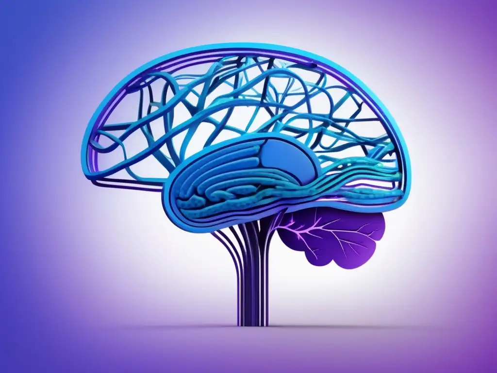 Ilustración de un cerebro interconectado en tonos azules y morados que representa la interacción entre la neurociencia y los métodos de estudio