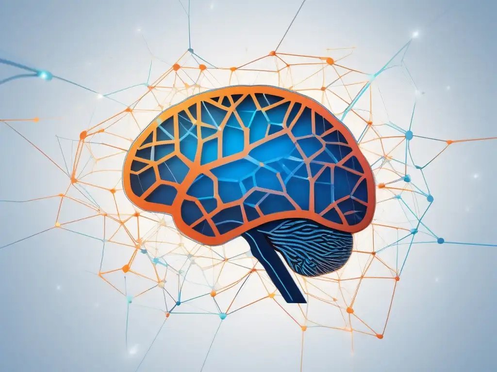 Técnicas de aprendizaje para mantener una mente joven y activa - Imagen detallada en 8k del cerebro humano en tonos azules y naranjas