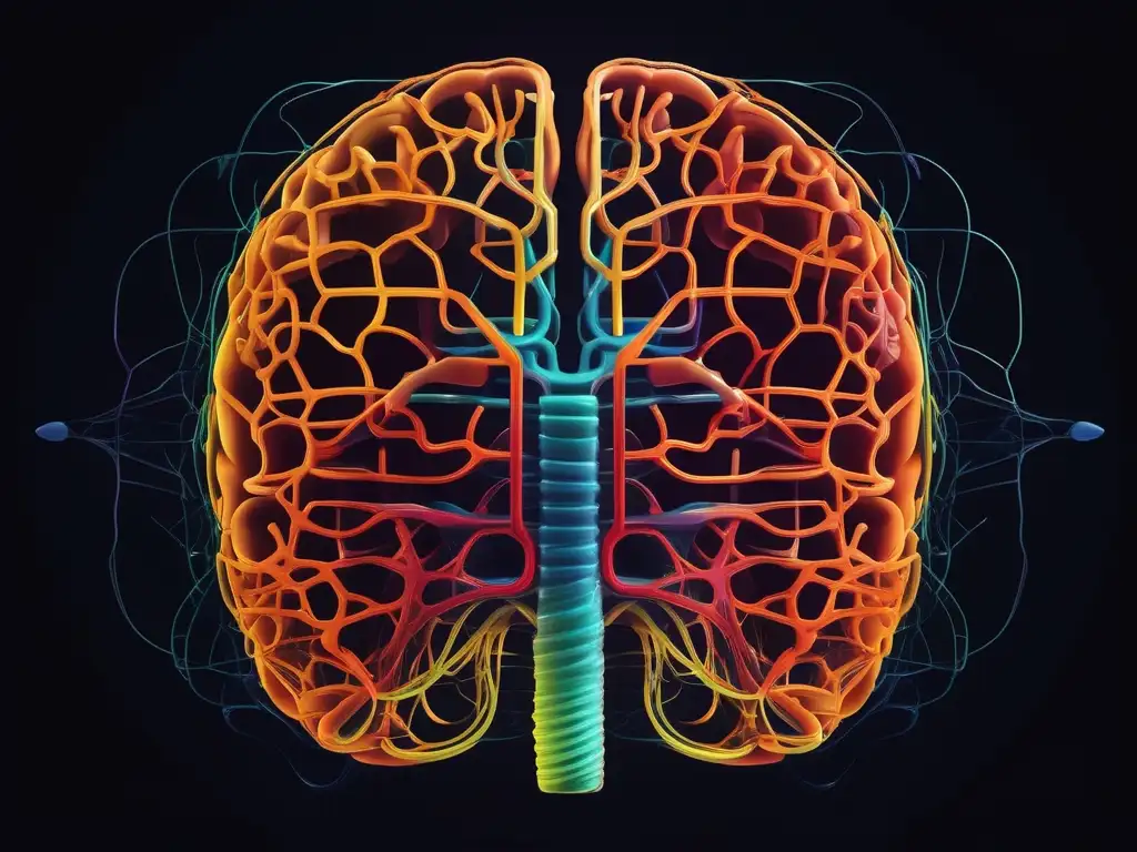 Técnicas neurocientíficas para transformar vida - Imagen de un cerebro humano con conexiones neurales en colores vibrantes, flotando en un espacio abstracto oscuro